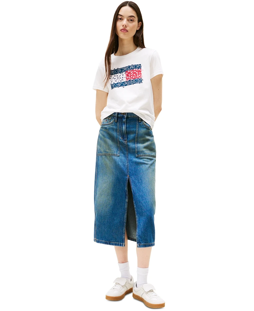 Tommy Jeans Women's Claire Cotton Front-Slit Denim Midi Skirt