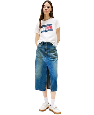Tommy Jeans Women's Claire Cotton Front-Slit Denim Midi Skirt
