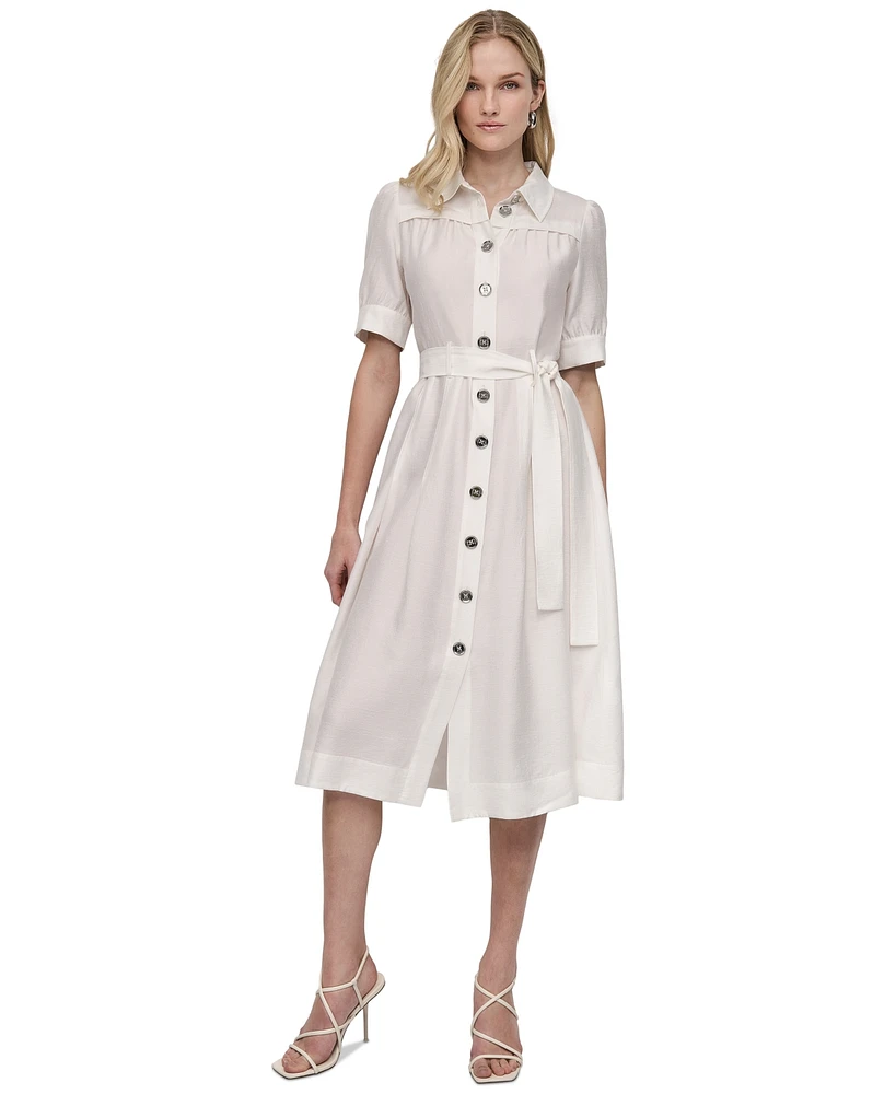 Dkny Women's Elbow-Sleeve Belted Midi Shirtdress