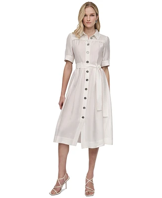 Dkny Women's Elbow-Sleeve Belted Midi Shirtdress
