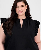 Anne Klein Plus Ruffle-Trim Split-Neck Sleeveless Blouse