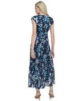 Dkny Women's Printed V-Neck Empire-Waist Tiered Dress