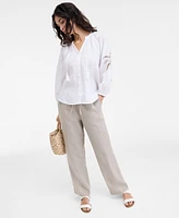 Charter Club Women's Embroidered 100% Linen Top, Exclusively at Macy's