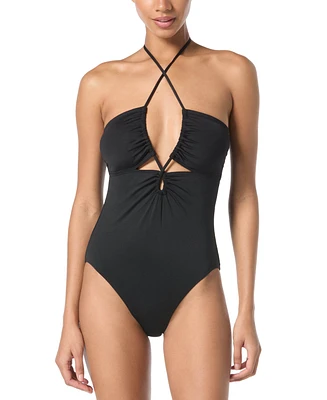 Michael Kors Women's Laced Keyhole Halter One-Piece Swimsuit