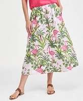 Charter Club Women's 100% Linen Palm Print Midi Skirt, Exclusively at Macy's