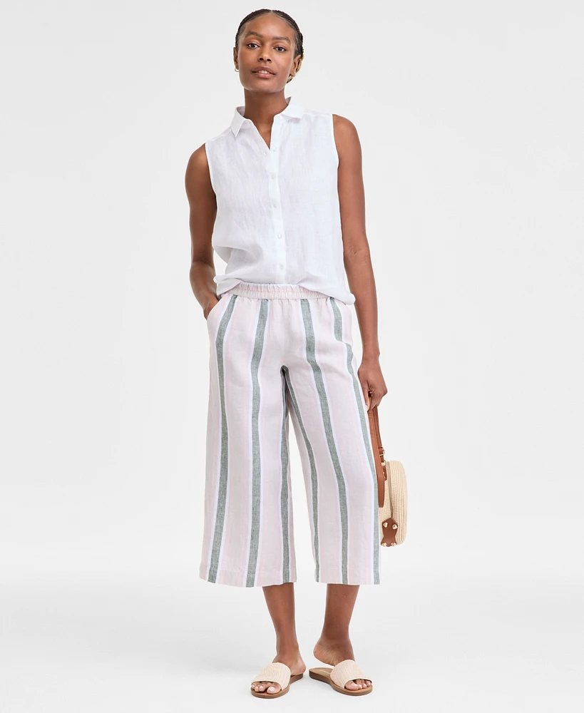 Charter Club Women's Pull-On High-Rise Linen Pants, Exclusively at Macy's