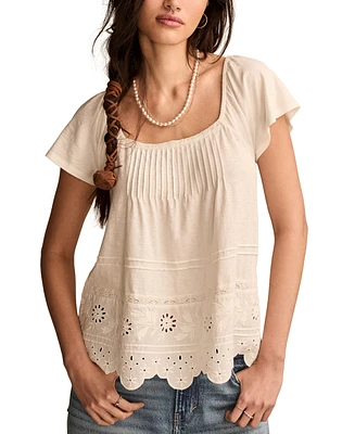 Lucky Brand Women's Square-Neck Pintuck Flutter-Sleeve Top