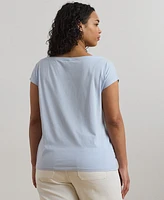 Lauren Ralph Plus Beaded-Logo Cotton Jersey Tee