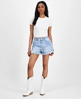 Indigo Rein Juniors' Paisley-Print Festival Denim Shorts