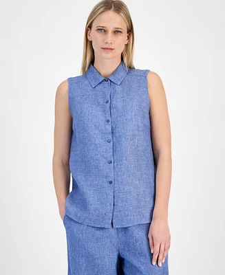 Charter Club Women's 100% Linen Sleeveless Button-Front Shirt, Exclusively at Macy's