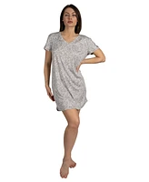 Tahari Women's Short Sleeve V-Neck Ribbed Nightshirt with Lace