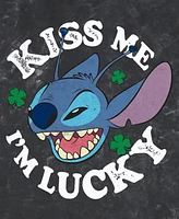 Lilo Stitch Men's Disney Lucky Face Short Sleeve Mineral Wash T-Shirt