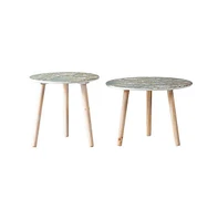 Set of 2 Side Tables with Floral Cherry Blossom Design for Elegant Home Decor