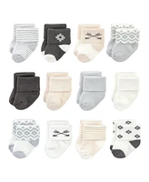Hudson Baby Baby Boys Hudson Cotton Rich Terry Socks 24-Pack, Gray Beige Solid