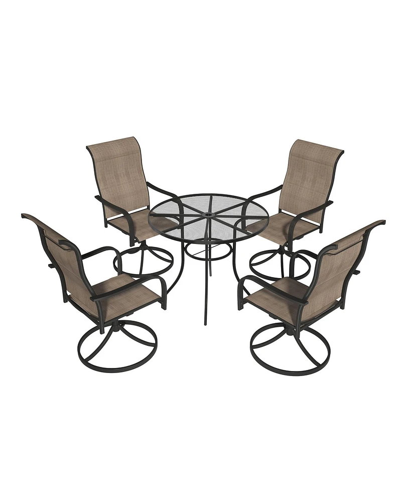 Black 5-Piece Metal Outdoor Patio Dining Set with Round Table with 1.9 in. Umbrella Hole and Swivel Chairs