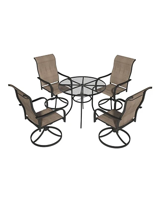 Black 5-Piece Metal Outdoor Patio Dining Set with Round Table with 1.9 in. Umbrella Hole and Swivel Chairs