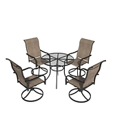 Black 5-Piece Metal Outdoor Patio Dining Set with Round Table with 1.9 in. Umbrella Hole and Swivel Chairs