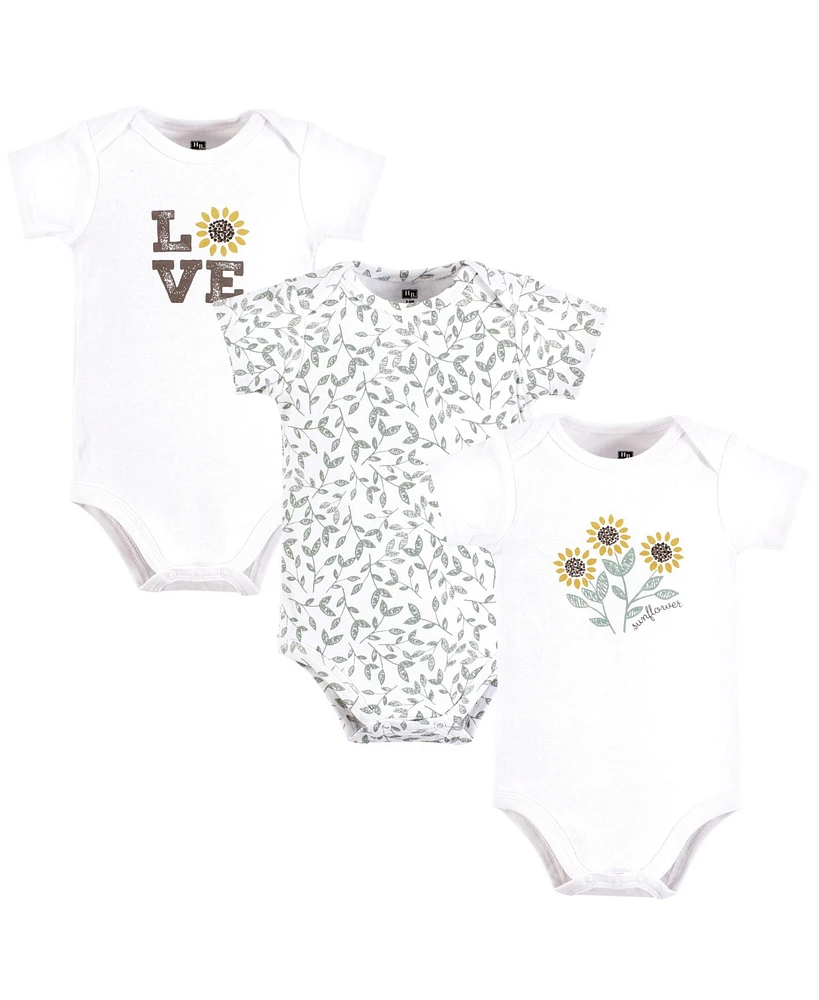 Hudson Baby Girls Cotton Bodysuits, Sunflower Love, 9-12 Months