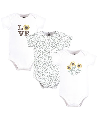 Hudson Baby Girls Cotton Bodysuits, Sunflower Love, 9-12 Months