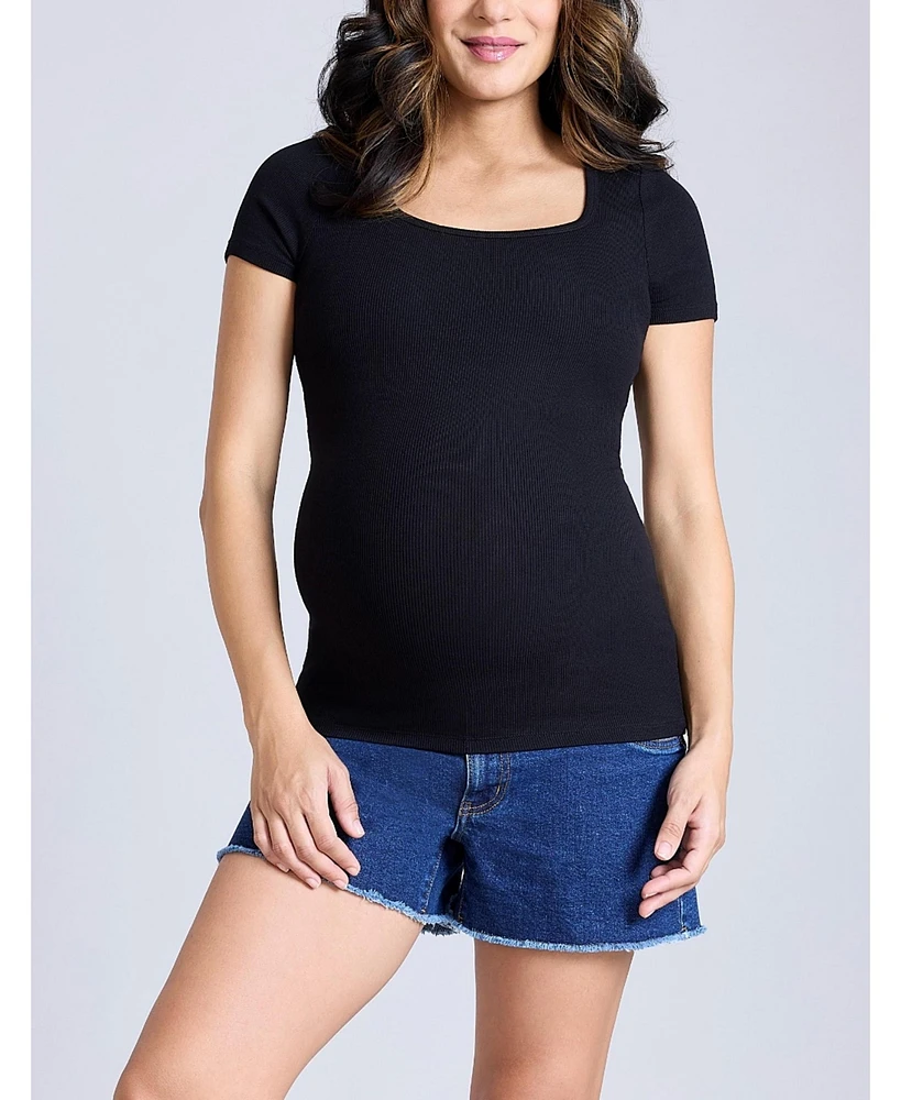 Motherhood Maternity Square Neck Rib Knit Short Sleeve Top