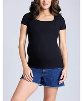Motherhood Maternity Square Neck Rib Knit Short Sleeve Top