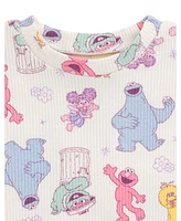 Sesame Street Little Girls Ribbed T-Shirt and Shorts Outfit Set