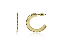 Flat Hoop Earring with Beaded Texture in Stainless Steel