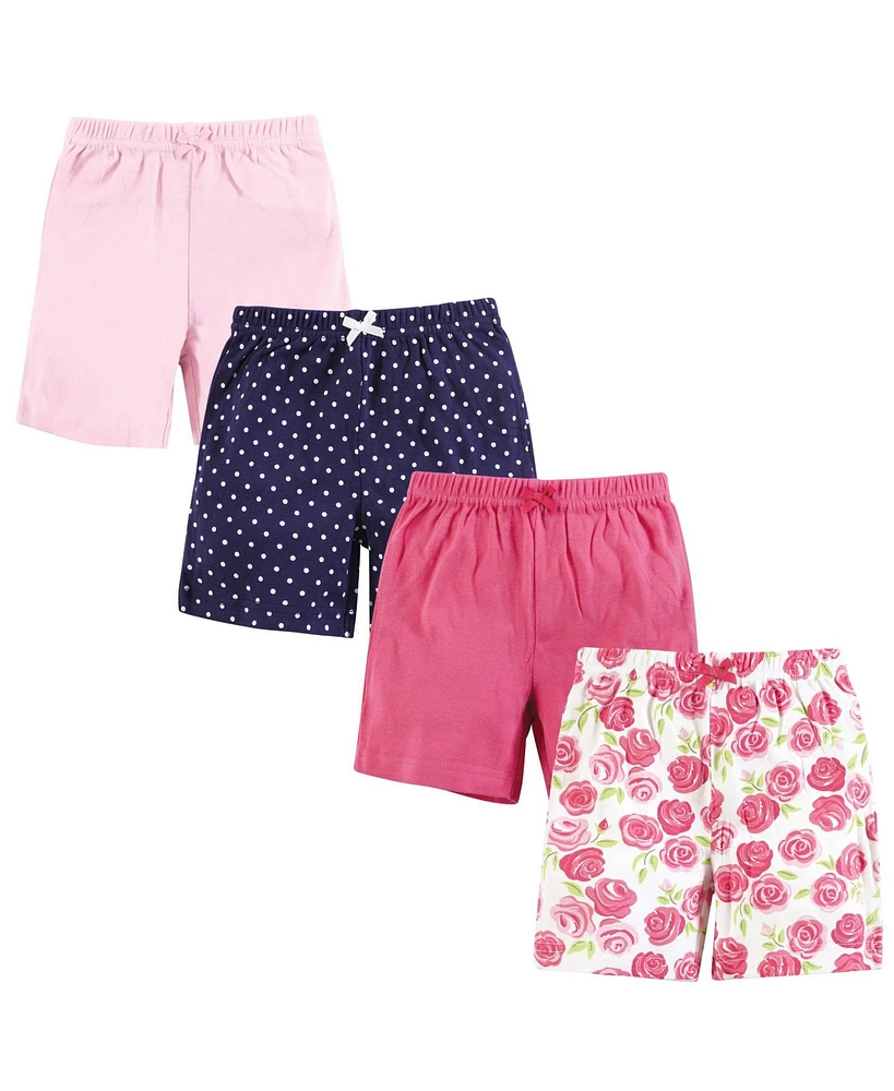 Hudson Baby Girls Shorts Bottoms 4-Pack, Pink Roses, 9-12 Months