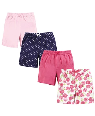 Hudson Baby Girls Shorts Bottoms 4-Pack, Pink Roses, 9-12 Months