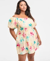 Bar Iii Trendy Plus Printed Off-The-Shoulder Dress, Exclusively at Macy's