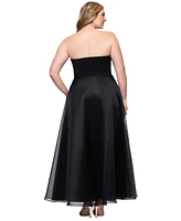 Betsy & Adam Plus Mixed-Material Strapless Ball Gown
