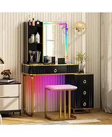 Vanity Table Set with Rgb Led Lights and Wireless Charging Station