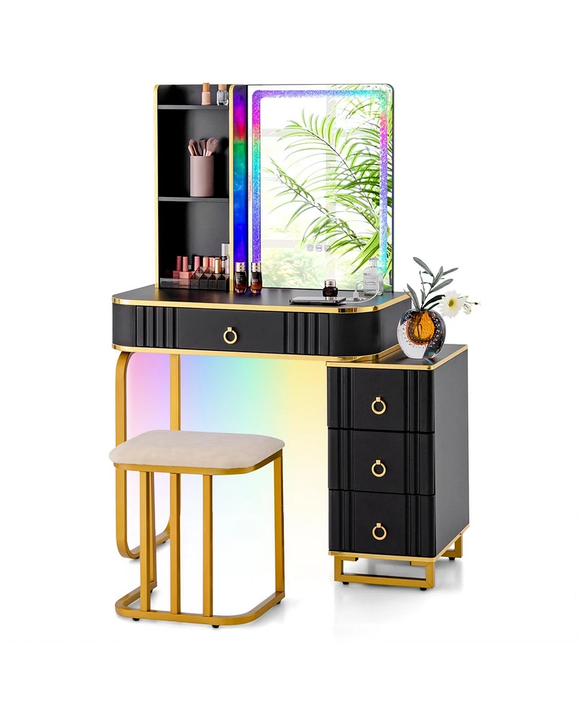 Vanity Table Set with Rgb Led Lights and Wireless Charging Station
