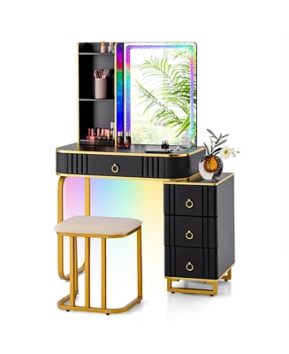 Vanity Table Set with Rgb Led Lights and Wireless Charging Station