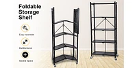 Heavy Duty 5-Tier Foldable Metal Rack with Wheels Moving Organizer Shelves