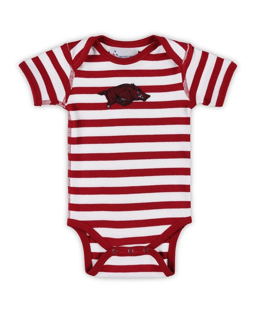 Two Feet Ahead Baby Boys and Girls Cardinal Arkansas Razorbacks Stripe Shoulder Bodysuit