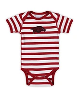 Two Feet Ahead Baby Boys and Girls Cardinal Arkansas Razorbacks Stripe Shoulder Bodysuit