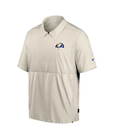 Nike Men's Bone Los Angeles Rams Sideline Coaches Half-Zip Short Sleeve Jacket