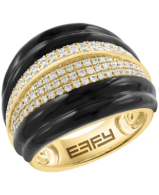 Effy Onyx & Diamond (5/8 ct. t.w.) Statement Ring in 14k Gold-Plated Silver
