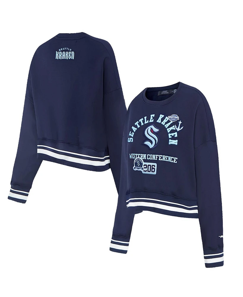 Pro Standard Women's Deep Sea Blue Seattle Kraken Area Code Cropped Pullover Sweatshirt