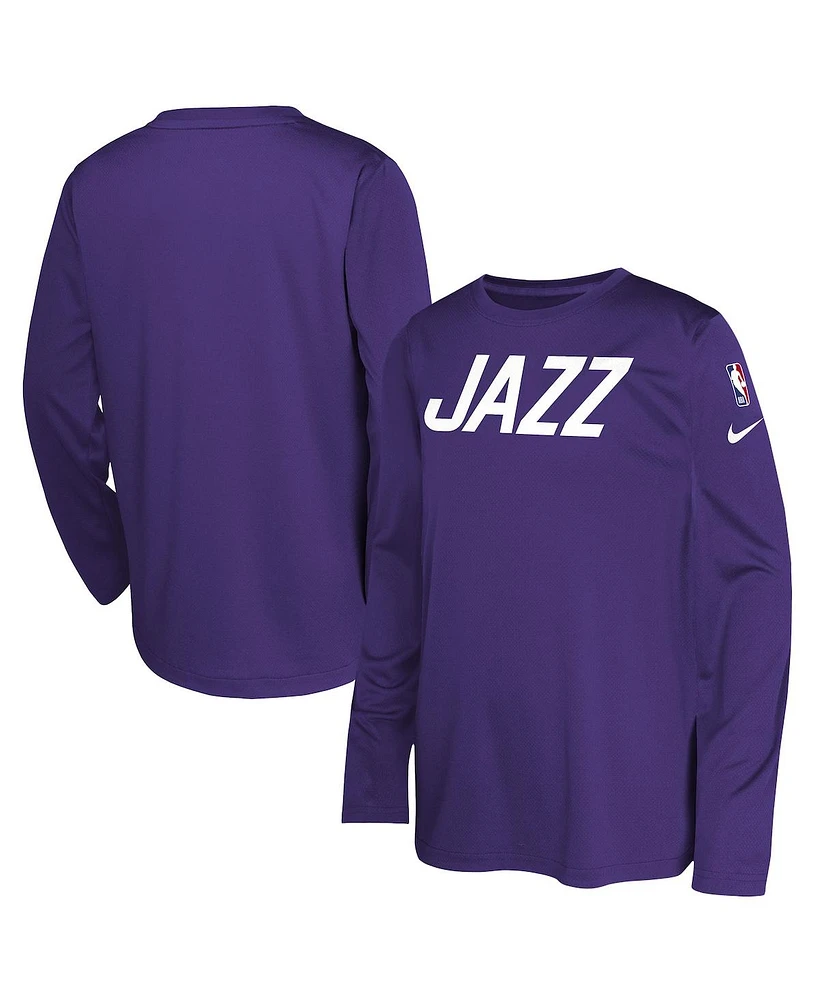 Nike Big Boys and Girls Purple Utah Jazz 2024/25 City Edition Pregame Performance Long Sleeve Shooting T-Shirt