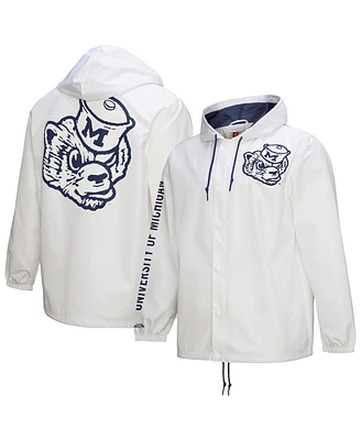 Mitchell & Ness Men's White Michigan Wolverines Coaches Full-Snap Hoodie Jacket