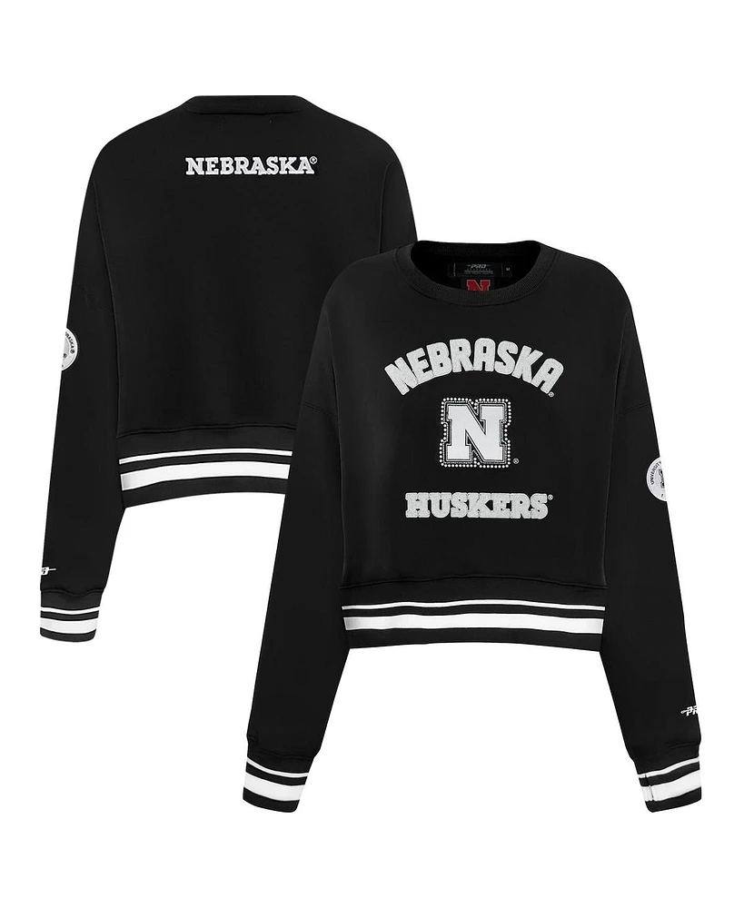 Pro Standard Women's Black Nebraska Huskers Cropped Pullover Sweatshirt