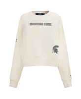 Pro Standard Women's Cream Michigan State Spartans French Terry Boxy Cropped Pullover Crewneck Top