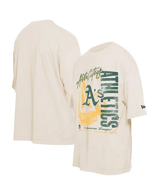 New Era Men's Cream Athletics Cooperstown Collection Oversized Throwback Distressed T-Shirt