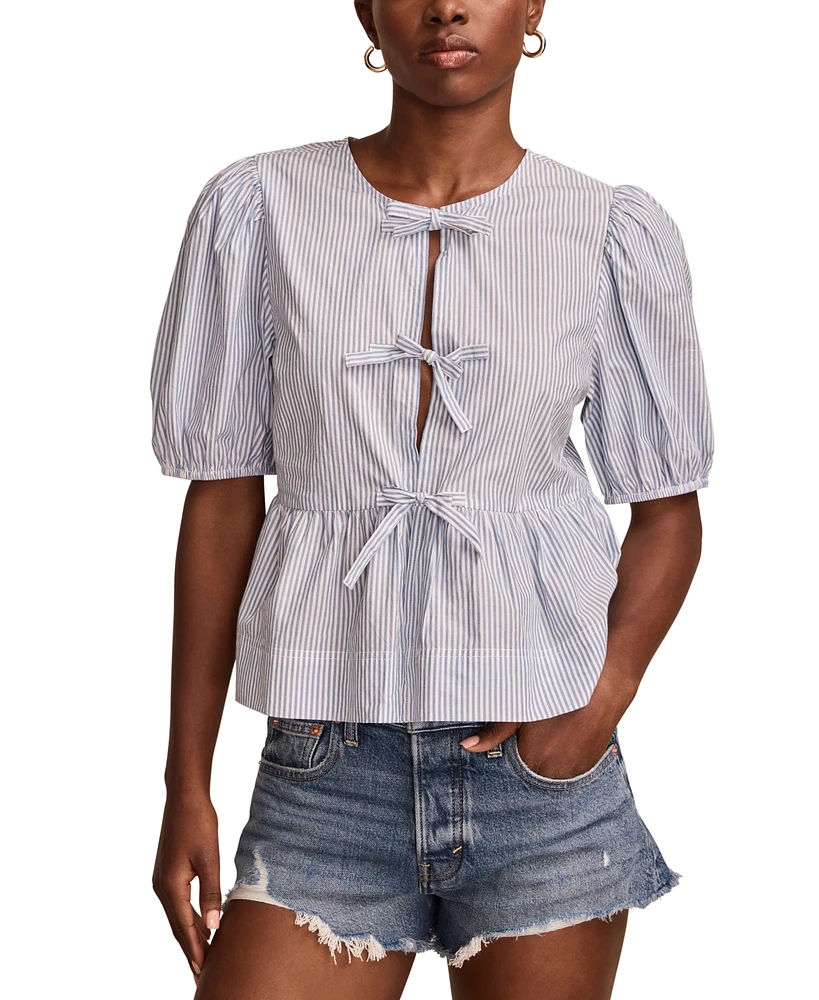 Lucky Brand Women's Babydoll Flyaway Cotton Tie-Front Top