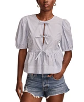 Lucky Brand Women's Babydoll Flyaway Cotton Tie-Front Top