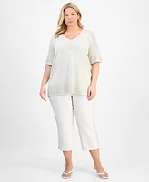 Jm Collection Plus Metallic Shine Elbow-Sleeve Sweater Exclusively at Macy's