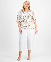 Jm Collection Plus Printed Flutter-Sleeve Top, Exclusively at Macy's