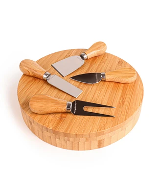 BergHOFF Stainless Steel 6-Piece Cheese Knives and Bamboo Round Board Set